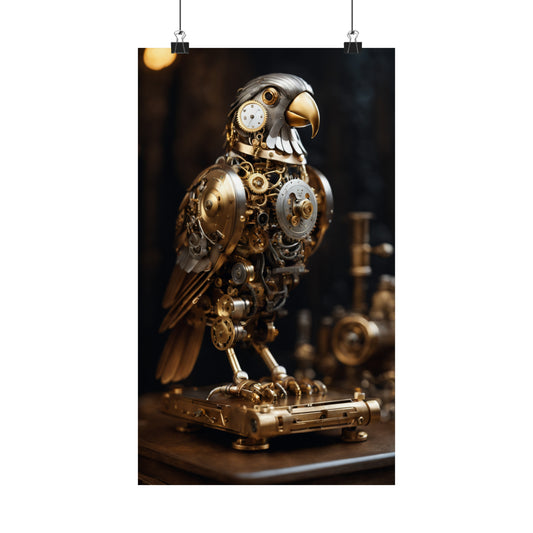 Steampunk AI Parrot Vertical Poster