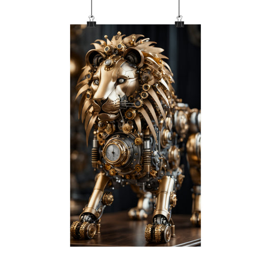 Steampunk AI Lion Vertical Poster