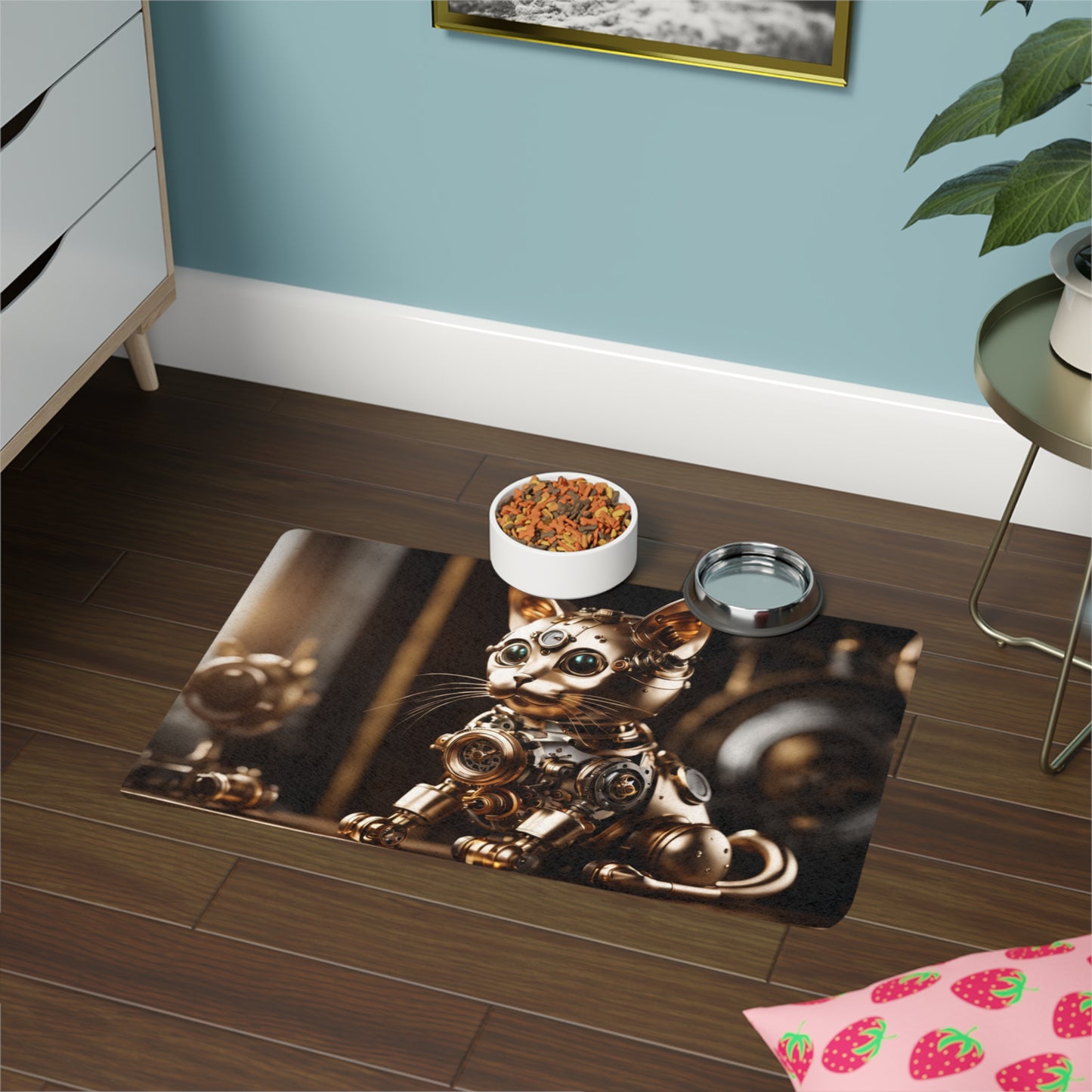 Steampunk AI Cat Food Mat (12x18)