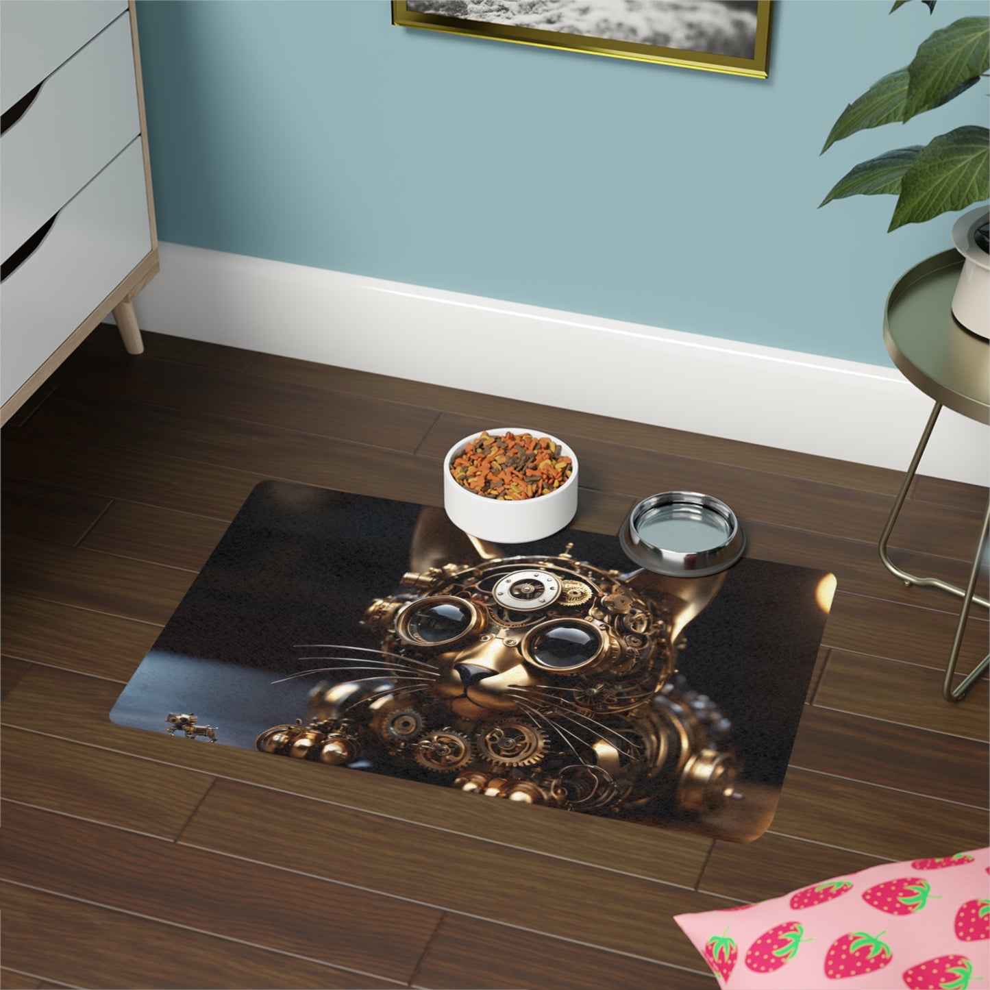 Steampunk AI Kitty Food Mat (12x18)