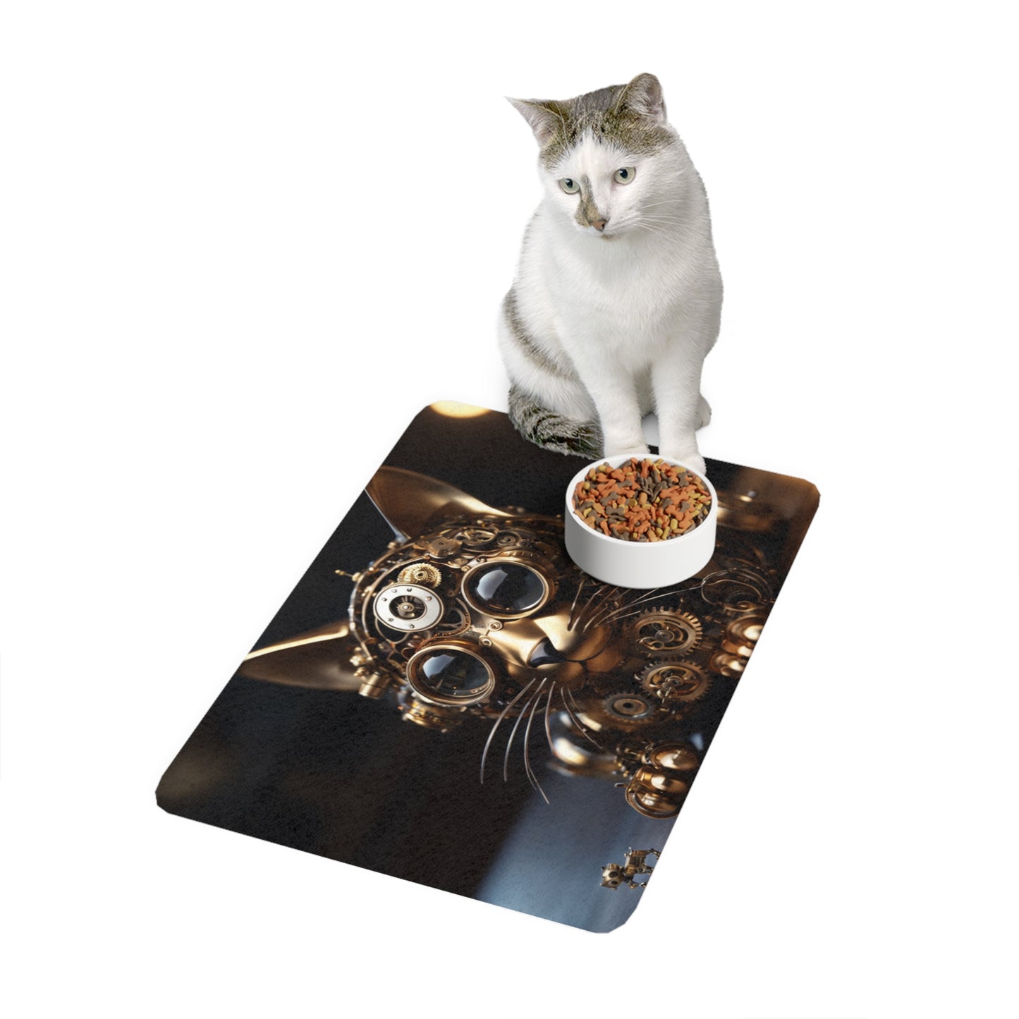 Steampunk AI Kitty Food Mat (12x18)