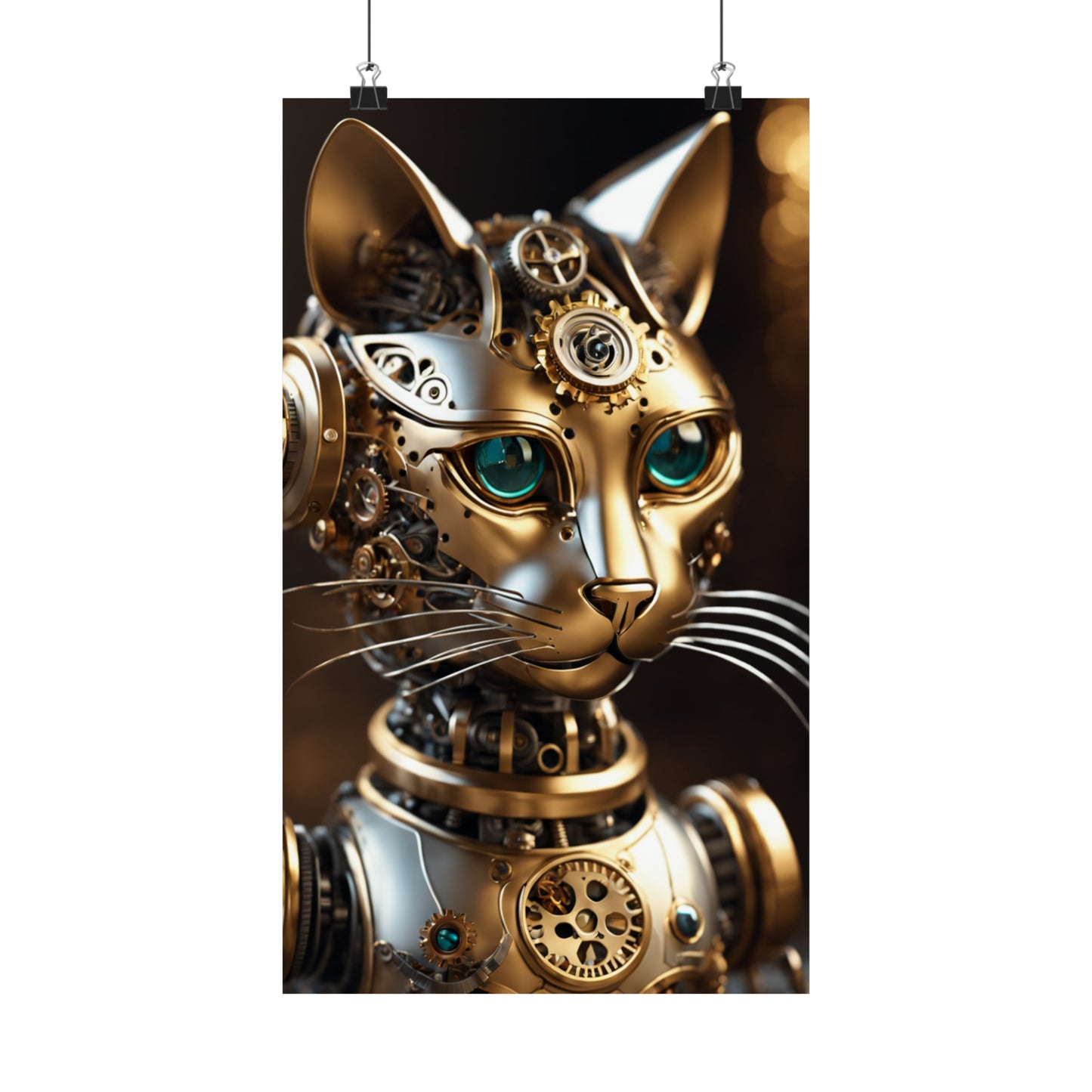 Steampunk AI Cat Vertical Poster